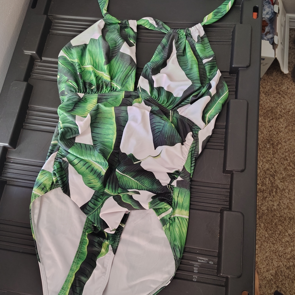 Tropical Leaf Print One Piece Swimsuit